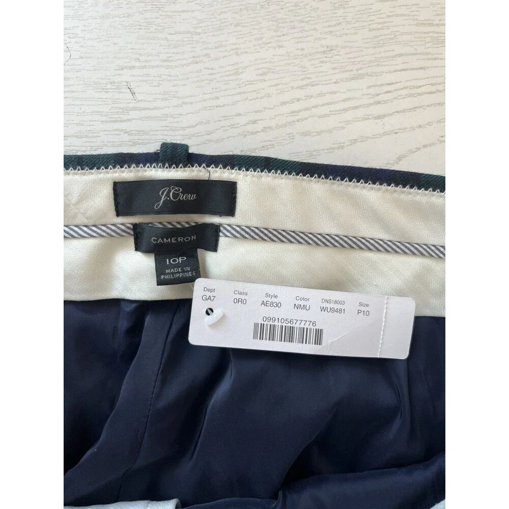 J.Crew Cameron Slim Crop Pants in Black Watch Tartan Stretch Wool Size 10P NEW